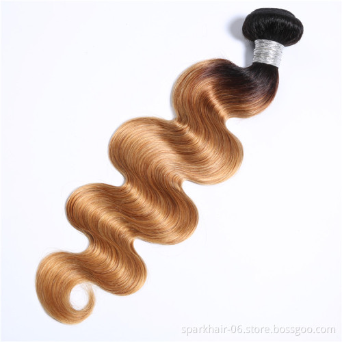 9a 100g SPARK Remy Human Hair Weaving Bundle for Women Weave Hair Extension Brazilian Ombre Black Light Brown Body Wave 1b/27